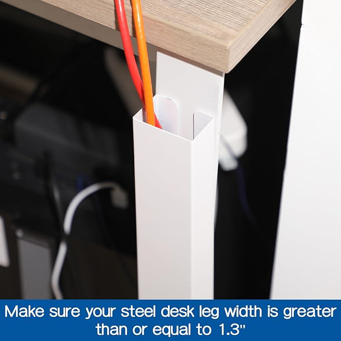 Blulu 2 Pack White Steel Magnetic 14 Inch Cable Management Channel for Under Desk Leg Vertical Wire Hider Cover Desk Cable Organizer No Drill Cord Organizer Cord Hider Management for Home Office