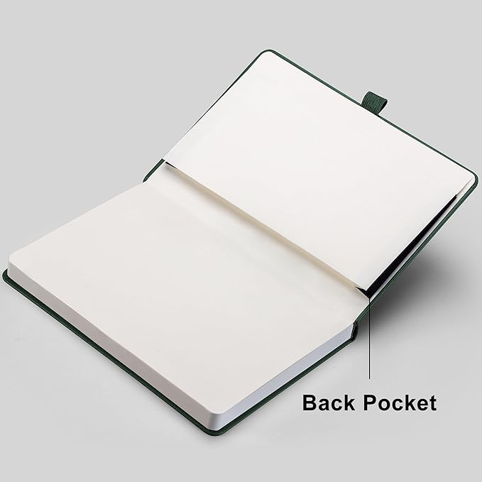 RETTACY Blank Journal Notebook, 2-Pack, 192 Pages per Pack, A5 Medium Size (5.7'' x 8.3''), Leather Hardcover, 100 GSM Thick Paper, for Sketching, Drawing, Painting (Black & Dark Green)