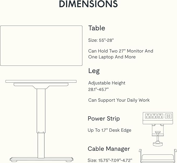FLEXISPOT EN2 Whole-Piece Standing Desk with Clamp Power Strip, 55 x 28 Electric Stand Up Height Adjustable Desk with Cable Management (Black Frame + 55" Marble Grey Top, 2 Packages)