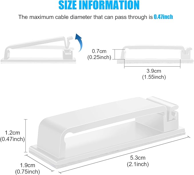 XHF 50 PCS Self Adhesive Cable Clips(L) White,Wire Clips Cable Management Wire Organizer Cord Holder for Under Desk, Car, Wall, TV PC Ethernet Cable