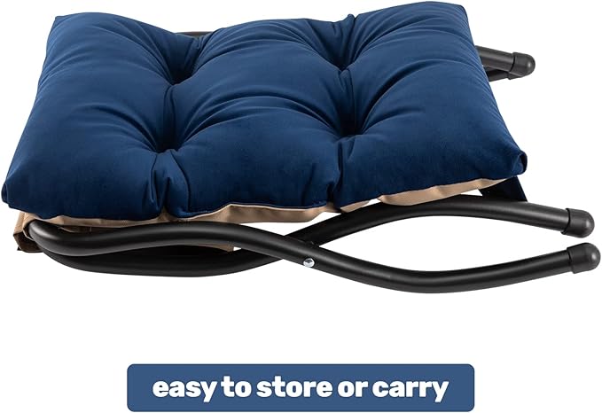 HollyHOME 15"(H) Folding Footrest Stool, Upholstered Small Foldable Ottoman, Accent Padded Sofa Foot Stool for Lazy Chair, Metal Frame Portable Foot Rest Ottoman for Living Room, Bedroom, Royal Blue