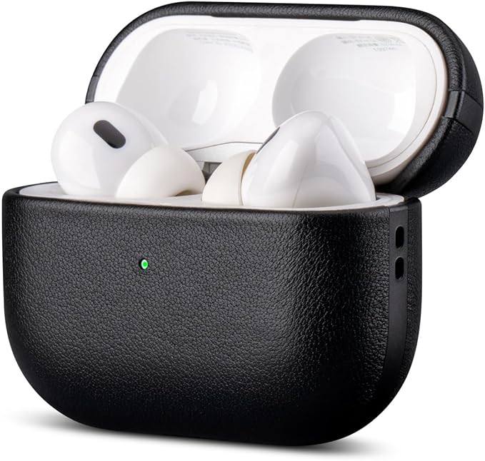 LOPIE Leather Case for AirPods Pro 2nd Generation - Handmade AirPods Pro 2 Case Cover with Lanyard - Made of Full Grain Leather - Drop Protection Hard Shell Cover - Wireless Charging Compatible, Black