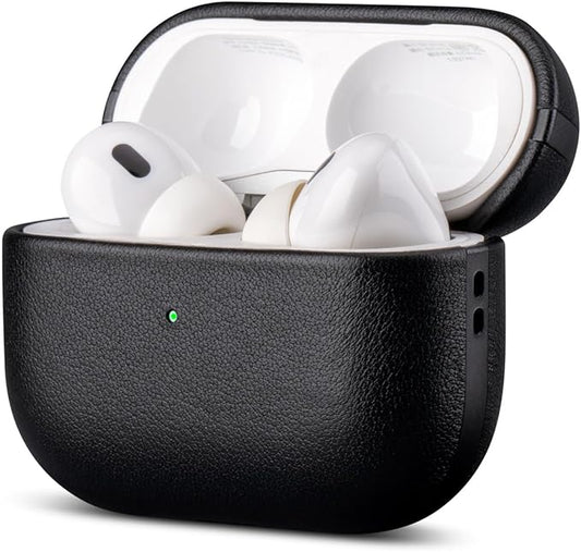 LOPIE Leather Case for AirPods Pro 2nd Generation - Handmade AirPods Pro 2 Case Cover with Lanyard - Made of Full Grain Leather - Drop Protection Hard Shell Cover - Wireless Charging Compatible, Black
