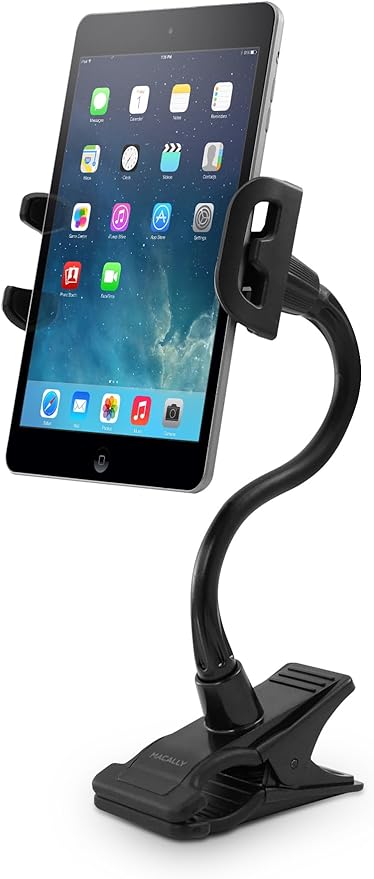 Macally Adjustable Gooseneck Tablet Holder & Phone Clip - Works with Phones & Tablets up to 8” - Flexible Phone Holder & Tablet Mount with Clip On Clamp for Desks up to 1.75” Thick (CLIPMOUNT),Black