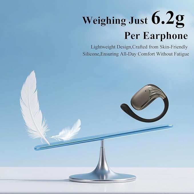 Open Ear Headphones,Ultra-Light 6.2g,Adjustable Ear Hooks,48H Playtime,BT 5.4 Wireless Open Ear Earbuds with IPX5 for Running,Office,Fitness,Workout (Black)
