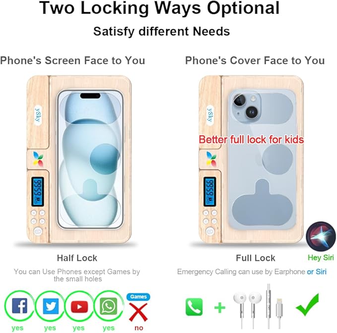 ySky Portable Timed Phone Lock Box for iPhone and Android Phones, Self-Control Timer Phone Locker Box to Help Kids,Students, Adults Focus Back,Prevent Mobile Phone Addiction(Woodgrain)