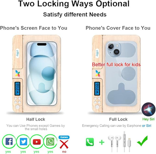 ySky Portable Timed Phone Lock Box for iPhone and Android Phones, Self-Control Timer Phone Locker Box to Help Kids,Students, Adults Focus Back,Prevent Mobile Phone Addiction(Woodgrain)