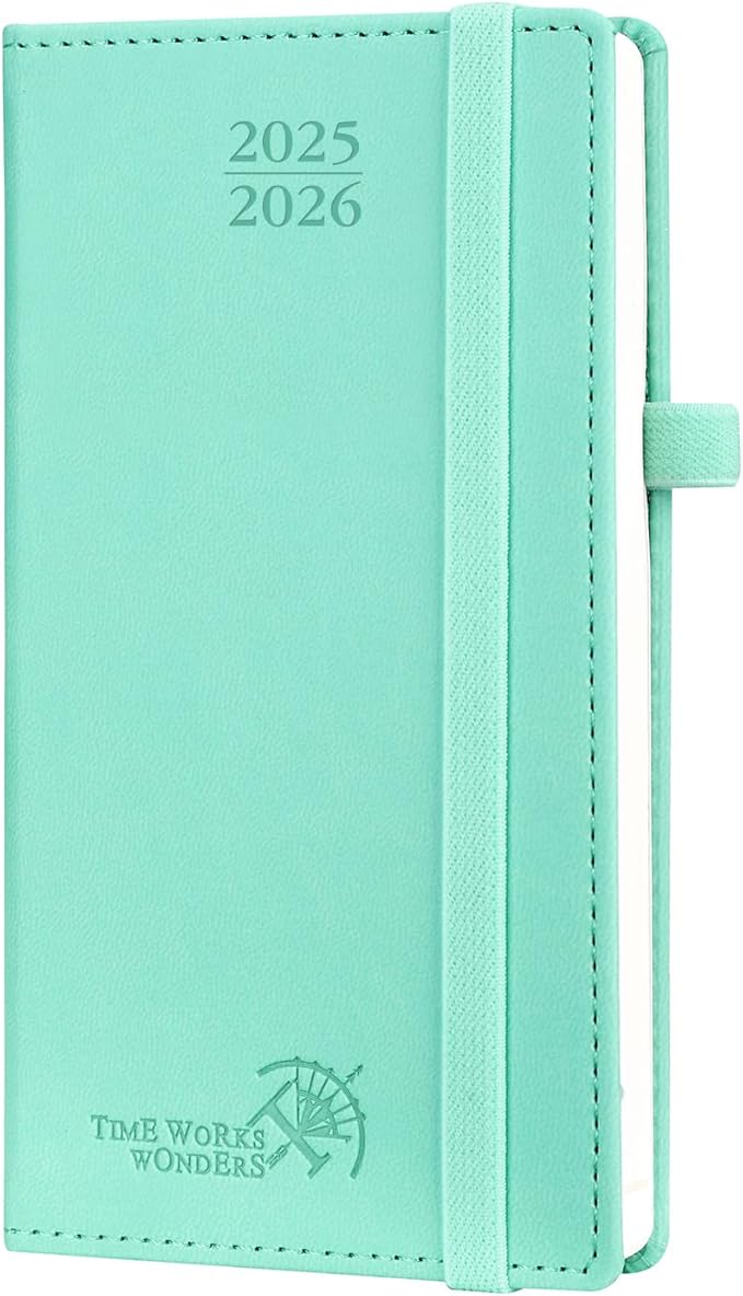 POPRUN Pocket Planner 2025-2026 (Slim Size 3.5'' x 6.5'') 17 Months Academic Calendar (Aug.2025 - Dec.2026), Weekly Appointment Book with Vegan Leather Hard Cover - Green