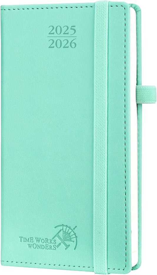 POPRUN Pocket Planner 2025-2026 (Slim Size 3.5'' x 6.5'') 17 Months Academic Calendar (Aug.2025 - Dec.2026), Weekly Appointment Book with Vegan Leather Hard Cover - Green