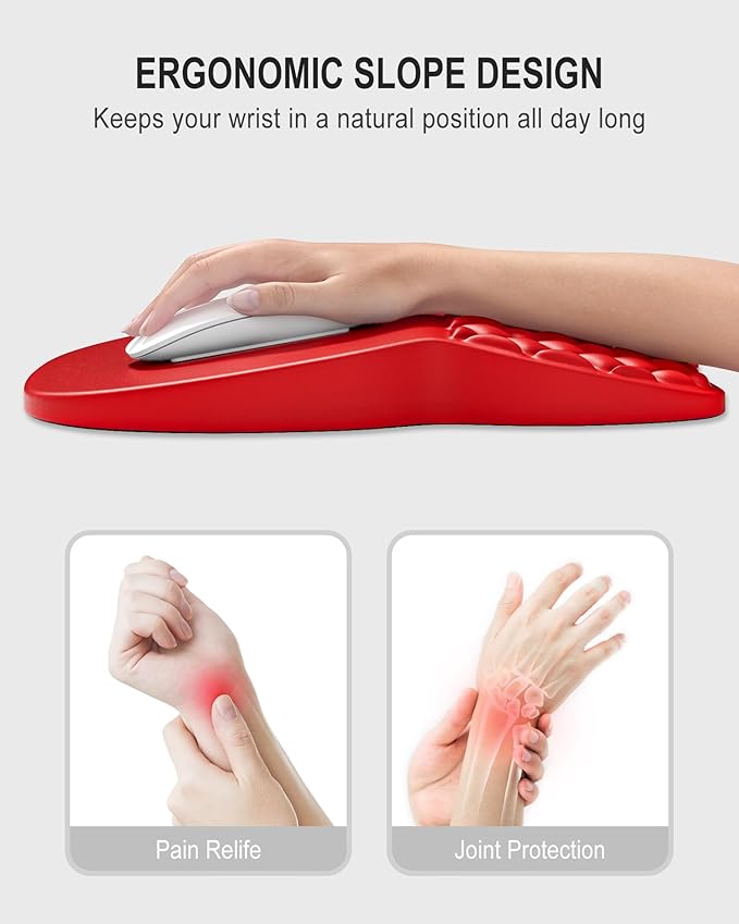 Auhoahsil Ergonomic Mouse Pad with Wrist Rest, Comfortable Slope Computer Mouse Mat with Wrist Support, Memory Foam Filling, Non-Slip Silicone Base, Pain Relief, for Gaming & Work, 8 x 12 in, Red