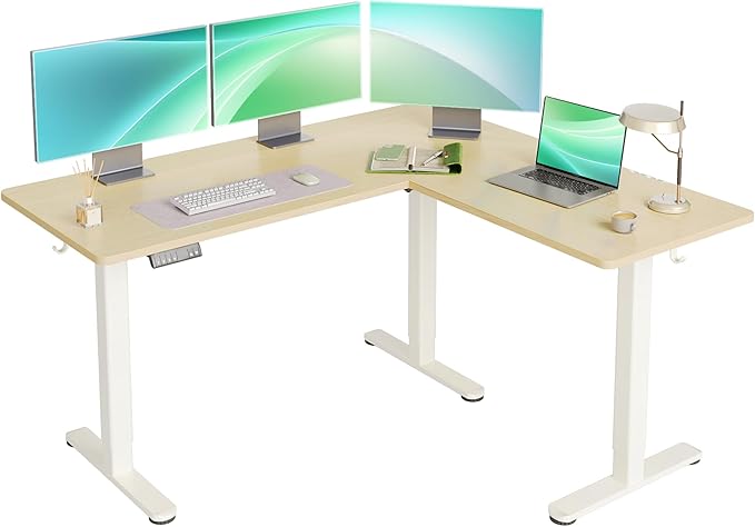 YDN L Shaped Standing Desk, Electric Standing Desks L Shape Adjustable Height Dual Motor, 63 x 55 Inch Corner Standing Desks with Splice Board for Home Office, Large Standing Desk, Nature