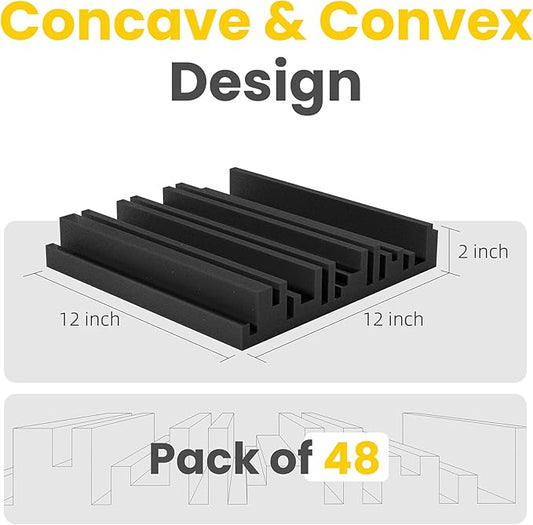 12 Pack Self-Adhesive Sound Proof Foam Panels,12 X 12 X 2 inches Acoustic Foam,High Resilience Sound Proofing Padding for Wall,Sound Absorbing Panels Suitable for Home Studios, Offices - Black