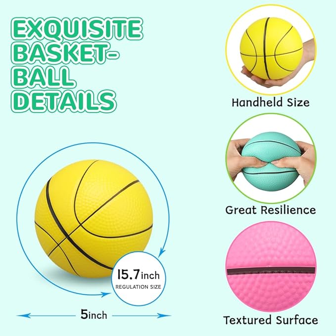 5 Inch Foam Mini Basketball Toys for Indoor Mini Hoops Set, Soft Squishy Stress Ball, Toddler Balls, Swimming Pool Beach Toy Balls, Playground Ball for Adults & Kids Sensory Toy 3 Pack
