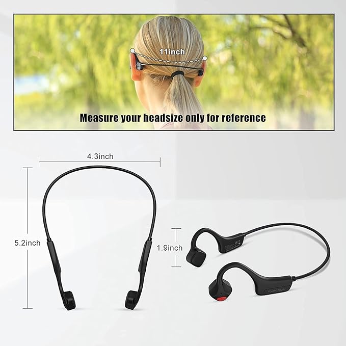 Bone Conduction Headphones Bluetooth, Wireless Open-Ear Headset with Microphones,Titanium Lightweight Sweat Resistant, Answer Phone Call Sports Earphones for Running Hiking Bicycling