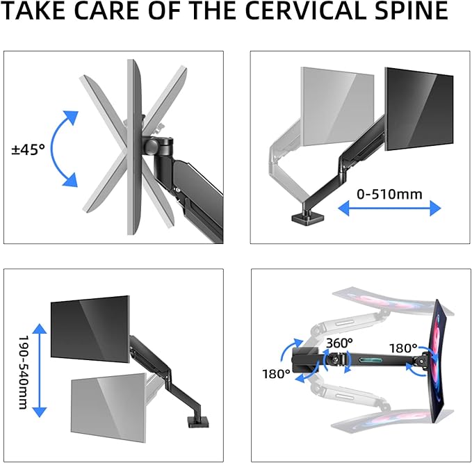43 Ultrawide Monitor Arm Single Heavy Duty Desk Mount Computer Adjustable Gas Spring Stand for 17 to 46 inch, Screen up to 30lbs with VESA 75x75mm or 100x100mm M7B
