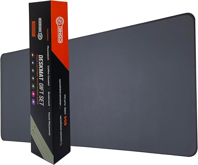 PU Leather Desk Mat| Premium Mouse Pad with Bonus Coaster | Stylish, Durable, Waterproof Mouse Pad for Office & Home (Steel Grey, XXL - PU Gift Set)