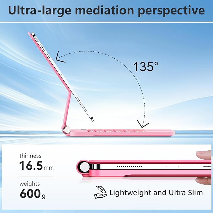 Keyboard Case for iPad Air 13 inch (M3 2025/M2, 2024),iPad Pro 12.9 inch (3/4/5/6th Gen) Magic Magnetic Backlit Keyboard Case with Multi-Touch Trackpad- Easy-Set Floating Cantilever Stand (Pink)