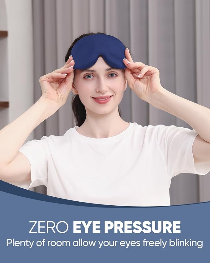 MZOO Luxury Sleep Eye Mask for Side Sleeper Men Women, Zero Eye Pressure 3D Sleeping Mask, Light Blocking Patented Design Night Blindfold, Soft Eye Shade Cover for Travel, Blue