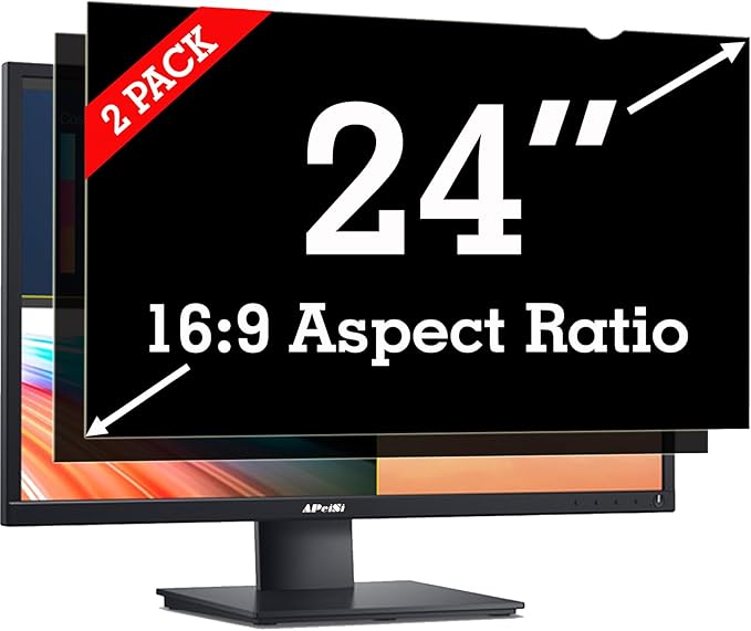 [2 Pack] 24 Inch Privacy Screen Filter for Widescreen 16:9 Monitor | Privacy Shield | Anti-Glare | Anti-Blue light Protector | Eye Protection | Computer Security Private Filter
