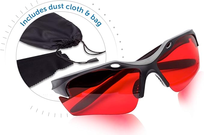 SafetyBlue™ Sleep Savior Sport Red Lens Night Glasses - Light Blocking Glasses for Better Sleep - Eliminate Eye Strain