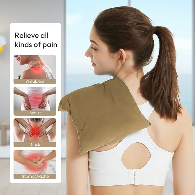 Heating Pad Microwavable with Washable Cover, 8 x 12 Multipurpose Microwave Heating Pad for Neck and Shoulders, Moist Heat Bean Bag Warm Compress for Knee, Muscles, Joints, Wrist, Abdomen (Khaki)