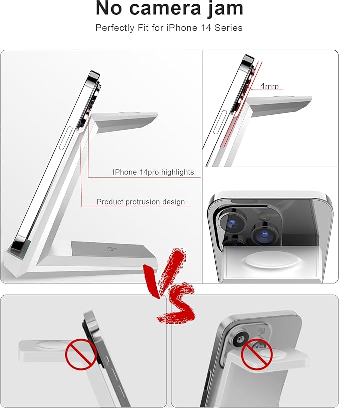 Wireless Charging Station for iPhone - 3 in 1 Charger Stand for iPhone 17 16 15 14 13 12 11 Pro Max Plus,Charging Dock for Apple Watch 8/7/SE/6/5/4/3/2, AirPods Pro(5 ft Cable&Adapter Included)