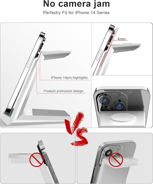 Wireless Charging Station for iPhone - 3 in 1 Charger Stand for iPhone 17 16 15 14 13 12 11 Pro Max Plus,Charging Dock for Apple Watch 8/7/SE/6/5/4/3/2, AirPods Pro(5 ft Cable&Adapter Included)