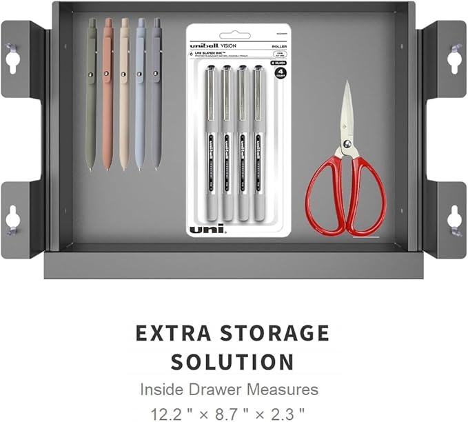 Beiyier Under Desk Sliding Drawer for Office Desk or Table, Pull-out Storage Organizer for Sit-Stand Workstation with High Crosspiece under Desktop (Black)