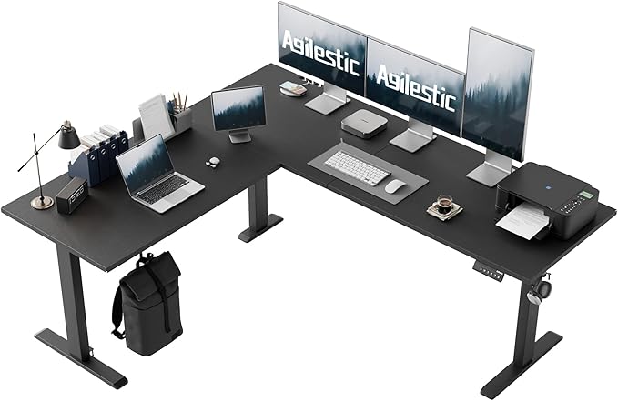 Agilestic 75 Inch L Shaped Standing Desk Adjustable Height, Corner Standing Desk, Sit Stand Up Computer Table, Splice Board, Black
