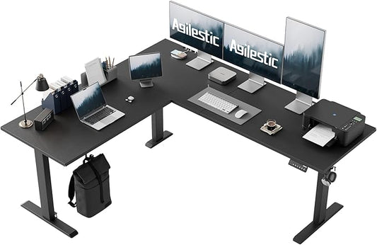 Agilestic 75 Inch L Shaped Standing Desk Adjustable Height, Corner Standing Desk, Sit Stand Up Computer Table, Splice Board, Black