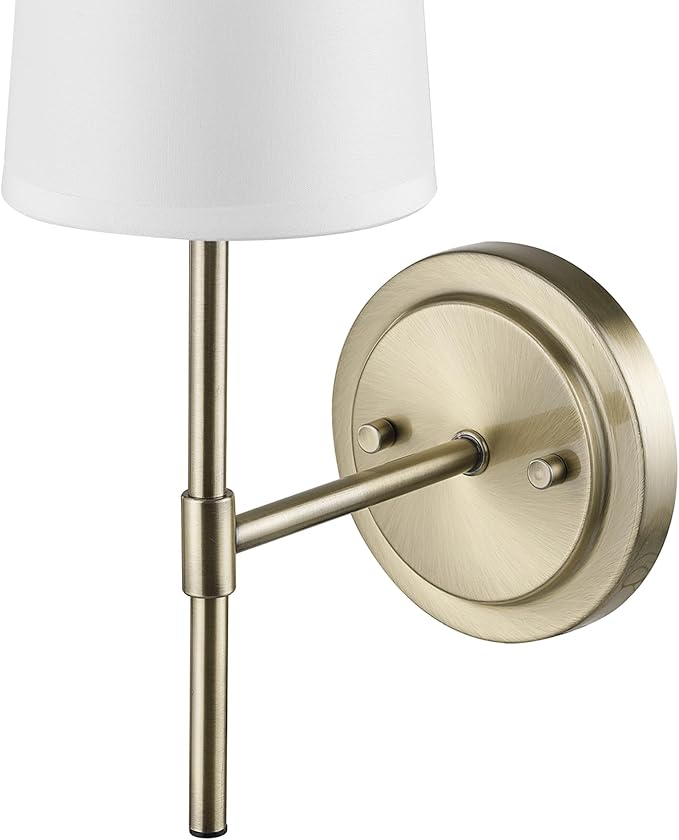 GLOBE Electric 51861 Clarissa 1-Light Wall Sconce, Matte Brass, White Fabric Shade, Bulb Not Included
