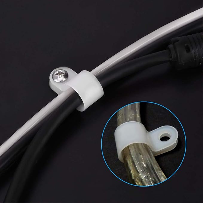 LOKMAN 50 Pack 1/2 Inch Rope Light P-Style Mounting Clips with Compatible Stainless Steel Pan Head Phillips Screws White