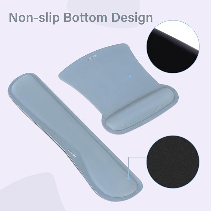MOSISO Keyboard Mouse Pad Set, Large Gaming Mousepad&Keyboard Wrist Rest&Mouse Wrist Rest&Coaster, Ergonomic Non-Slip Mousepad&Easy Typing Cushion with Memory Foam for Home Office, Baby Blue