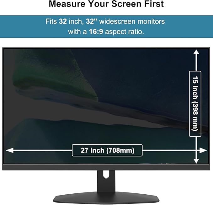 32 Inch Hanging Computer Privacy Screen Protector Shield Compatible for 16:9 Widescreen Desktop Monitor - Anti-UV & Blue Light Filter - Hanging Design for Easy On/Off
