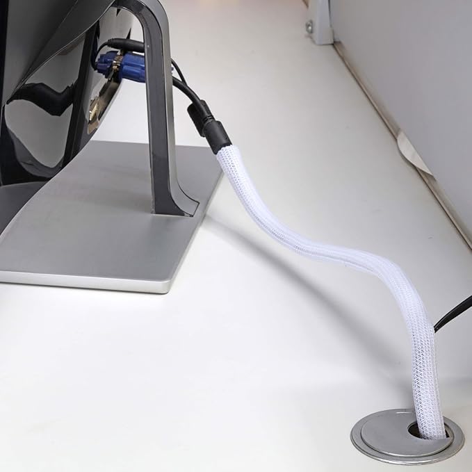 Pet Proof Split Cable Sleeve Organizer - Cord Cover Protector for Desk, Hide Wires from Cats Chewing, Computer Cord Management (3/4inch-5ft, 2Pcs, White)