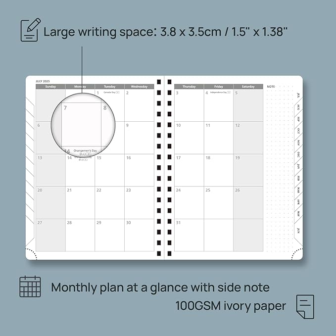POPRUN Planner 2025-2026, Horizontal Weekly Notebook Jul.25-Jun.26 (Medium 6.75''x 8.75''), Academic Calendar Book with Monthly Tabs, Spiral Soft Cover, Inner Pocket, 100 GSM - Soft Pink