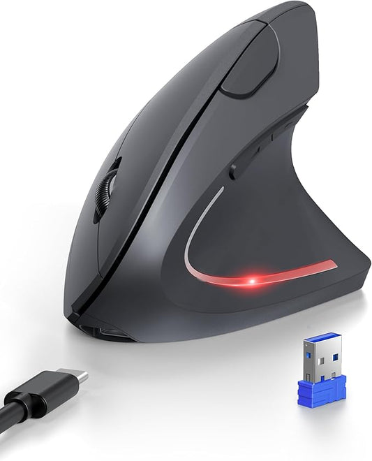 TECKNET Ergonomic Mouse, Rechargeable 2.4G+Bluetooth Vertical Mice 6 DPI Adjustable, Wireless Optical Carpal Tunnel Mouse for Right Hand, Silent 6 Buttons for Laptop, PC, MacBook, iPad - Grey