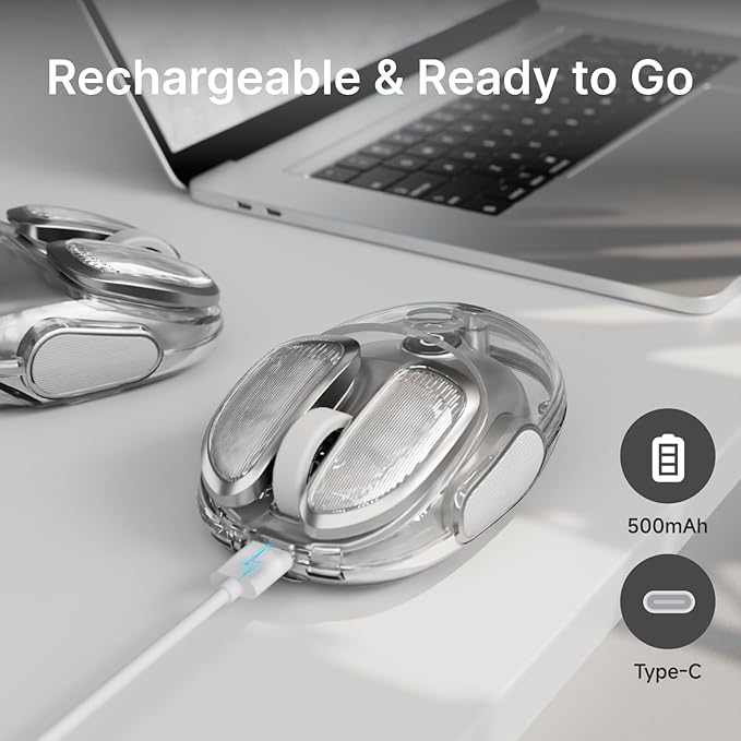 EWEADN Q9 Wireless Clear Mouse Dual Mode Bluetooth & 2.4G USB Computer Mouse with RGB Lighting, Silent Clicks, Multi-Device Compatibility for Laptop, PC, MacBook, iPad Cute Mouse-Sliver