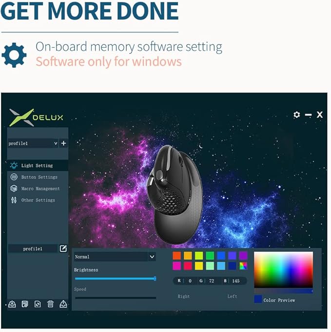 DeLUX Seeker Wired Ergonomic Vertical Mouse with Thumb Wheel, Optical Computer Mouse with 6 Programmable Buttons, 4000 DPI, RGB Backlight, Removable Wrist Rest for Carpal Tunnel (M618XSU-Black)