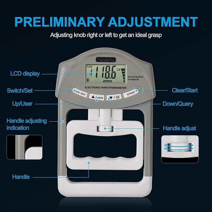 Hand Dynamometer Grip Strength Trainer - 397 Lbs / 180 Kgs Electronic Hand Grip Strength Tester Grip Strengthener Hand Exerciser Meter Digital Hand Grip Training Gauge for Sport Home School Use