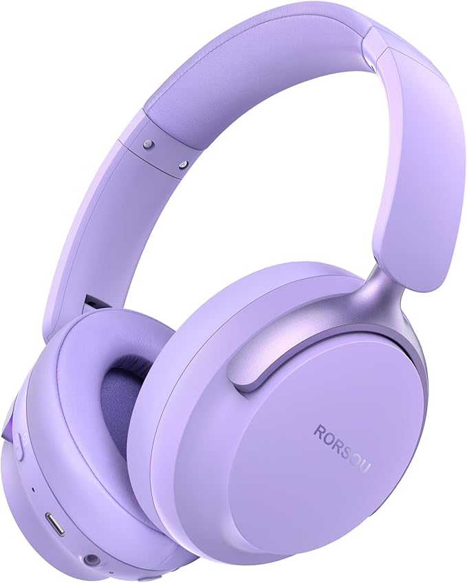 RORSOU B8 Bluetooth Headphones Over Ear, 6 EQ Music Modes and 50H Playtime Deep Bass Wireless Headphones with Mic, Lightweight Folding HiFi Stereo Headset for iPad/Travel/Tablet/PC/Home Purple