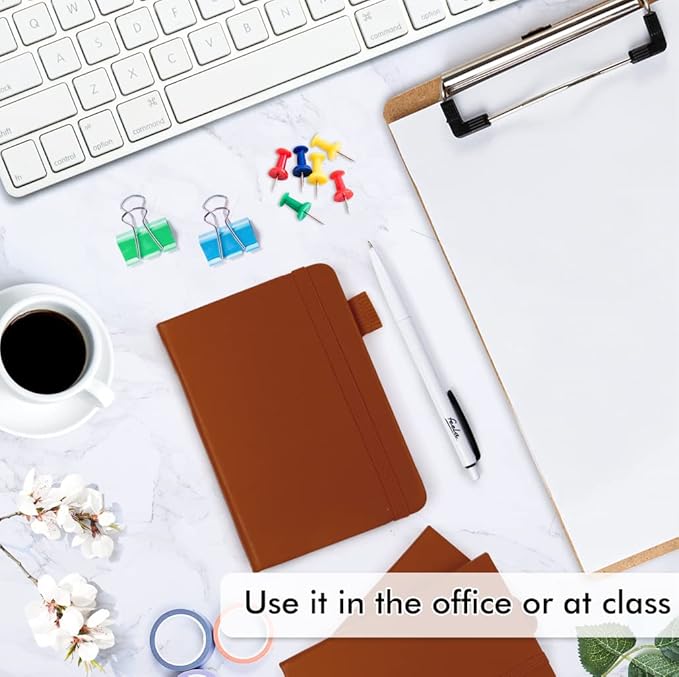 feela 15 Pack Pocket Small Notebooks Bulk, Mini Cute Notepads Hardcover College Ruled Lined Journals with Pen Holder for School Business Memos, with 15 Black Pens, 3.5”x 5.5”, A6, Brown