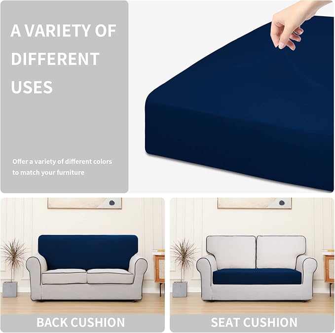 Easy-Going 100% Waterproof Loveseat Sofa Seat Cushion Slipcovers Couch Cushion Cover Stretch Furniture Protector for Kids, Pets (Loveseat Cushion, Navy)