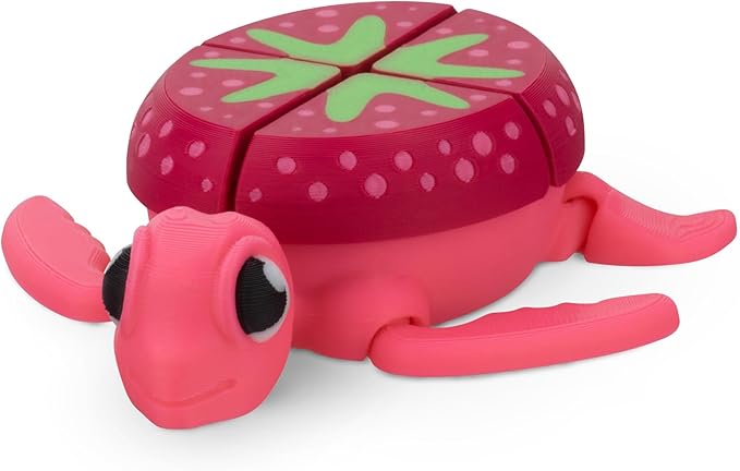 Distractible Turtle Fidget Toy, Articulating Design with Shell Clickers, Pocket-Sized & Durable, Sensory, Stress Relief, ADHD, Autism & Stim (Pink-Strawberry)