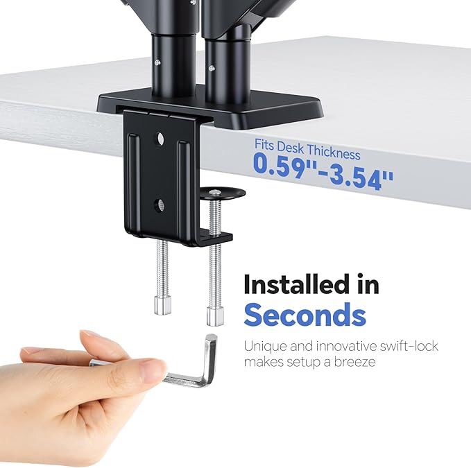 Dual Monitor Mount, Adjustable Monitor Desk Mount Swivel VESA Bracket with C Clamp, Computer Monitor Arms Up to 32 Inches, Hold Max 22lbs, Black