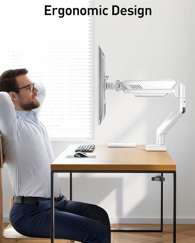 Single Monitor Arm Desk Mount Fits 13 to 32 inch Computer Screens, Holds 4.4 to 22lbs Display VESA Mount, Adjustable Monitor Stand with Clamp/Grommet Mounting Base, 75/100mm Bracket, White, Freelift