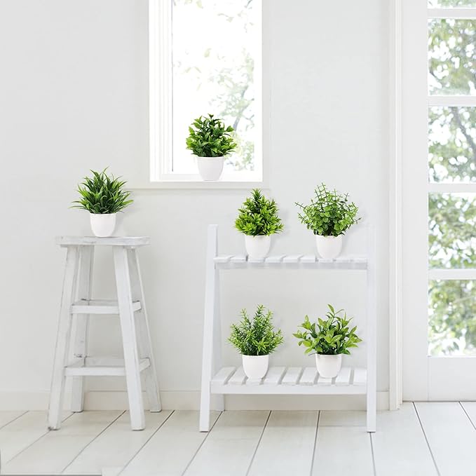Artificial Plant 6PCS Small Fake Plant Greenery Potted Plant Cute Indoor Faux Plant Houes Office Table Desk Bathroom Decor Plants