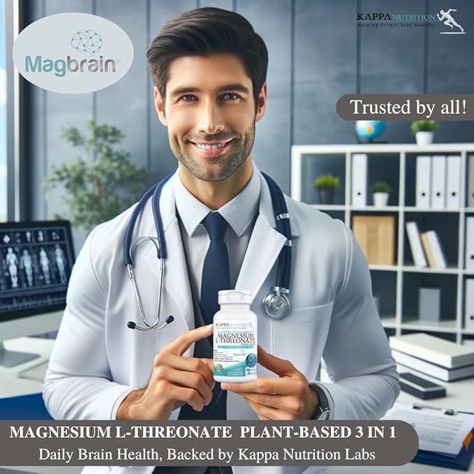 Kappa Nutrition Magbrain™ Magnesium L-Threonate Plant-Based, 420mg Elemental Magnesium (3 Capsules) from 2,253mg, 150 Vegan Capsules, Brain, Sleep & Muscle Support.