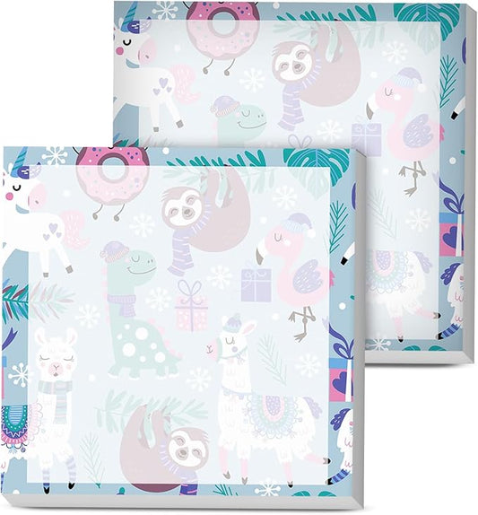 Sticky Notes, 2 Pads, 3x3 inches, Cute Colorful Fun Self-Stick Note Pads, Easy Post, Strong Adhesive Notepad Cute Llama Sloths