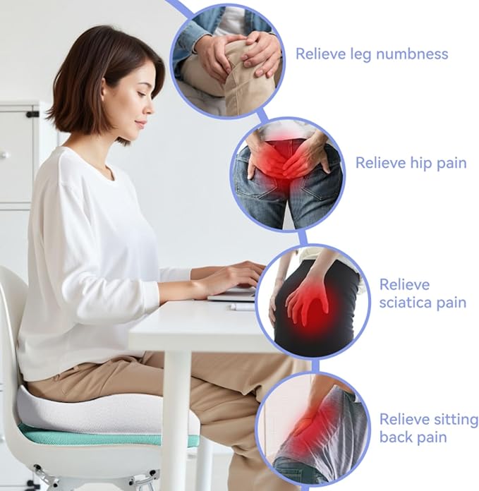 Seat Cushions for Office Chairs Wheelchair Cushion for Long Sitting Back Pain，Memory Foam Seat Car Computer Desk Chair Cushion，Coccyx Cushion for Tailbone Pain Relief Cushion Office Chair Butt Pillow